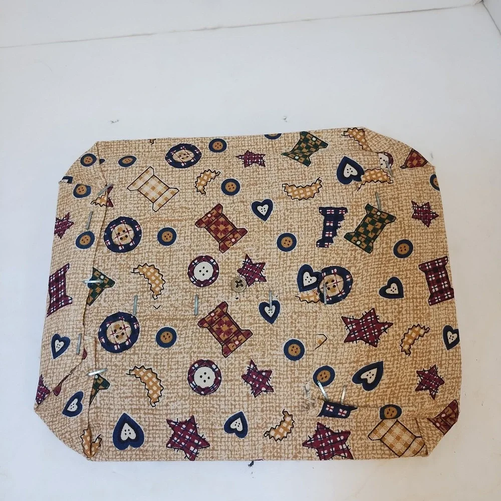 Sewing Basket Single Handle Woven Wood With Fabric Covered‎ Lid Red 8x7x5